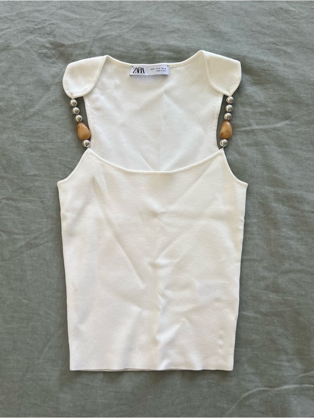 Zara Cream Tank Top with Beaded Straps